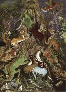 miskin the raven addressing the assembled animals oil painting