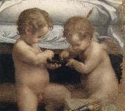 Correggio Danae,Detail of the two cupids